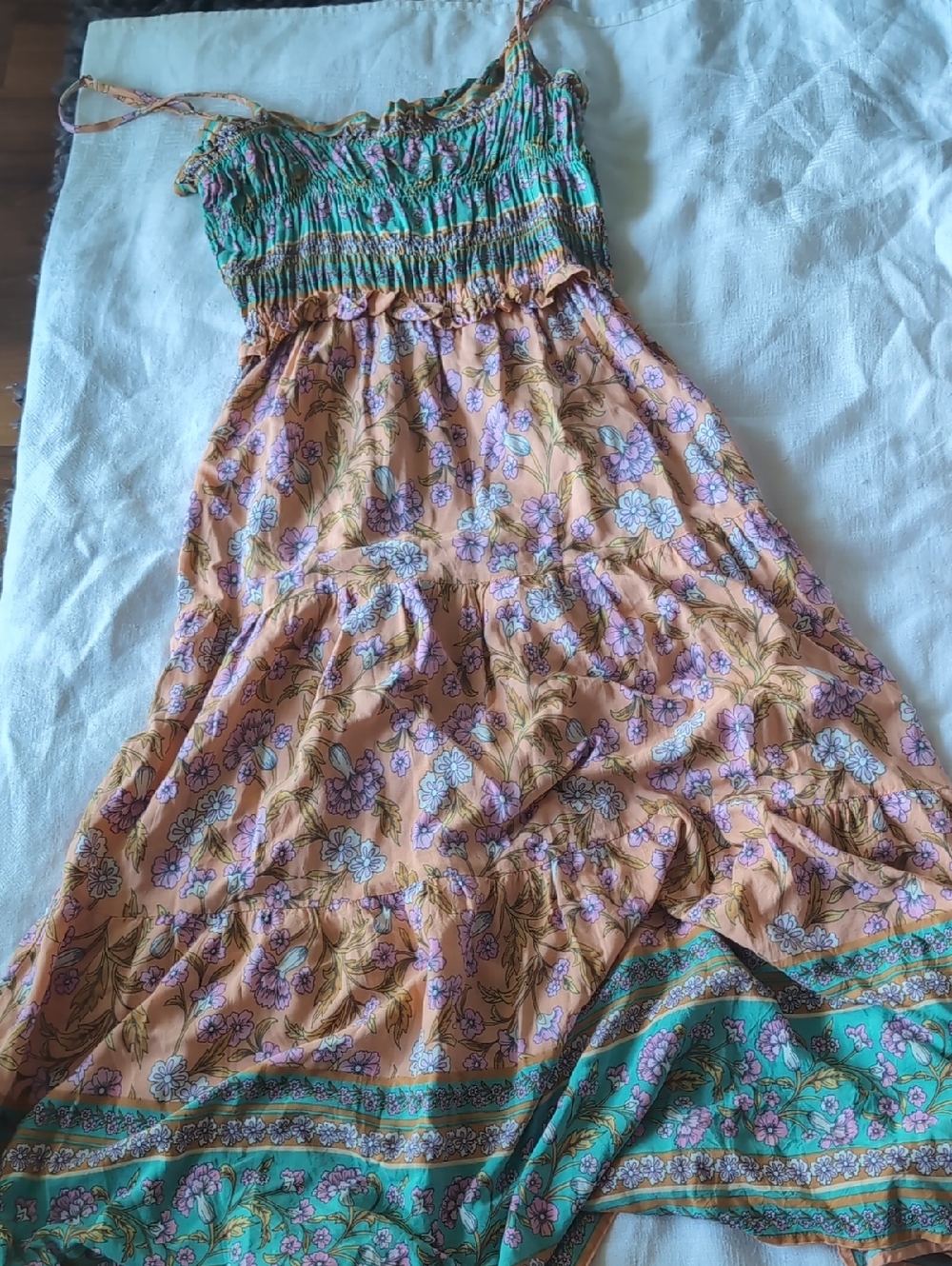 VICI Peach and Mint Floral Tiered Maxi Dress